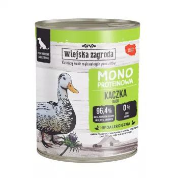 WIEJSKA ZAGRODA Mono Duck šlapias šunų maistas – 800g skardinė, be grūdų, vieno baltymo