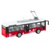 LEAN TOYS Trolleybus 1:16 su šviesomis, garsais ir važiavimu, baltos ir raudonos spalvos