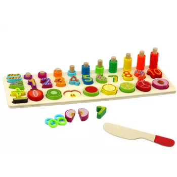 LEAN TOYS medinė edukacinė rūšiavimo lenta – matematikos mokymasis su vaisiais ir skaičiais, 85 dalių, Montessori žaislas mažiems vaikams nuo 3 metų