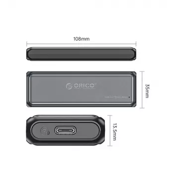 Orico DDM2-C3-G2 M.2 NVMe SSD korpusas USB-A USB-C 3.2 10Gb/s pilkas