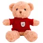 LEAN TOYS pliušinis talismanas, minkštas žaislas, meškiukas, smėlio spalvos su raudonu megztiniu, 40 cm