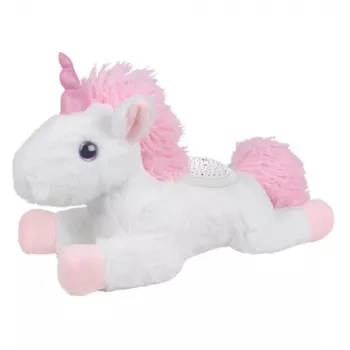 LEAN TOYS Plush Unicorn miegantis apkabinamas žaislas su projektoriumi ir garsu