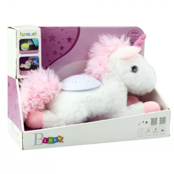 LEAN TOYS Plush Unicorn miegantis apkabinamas žaislas su projektoriumi ir garsu