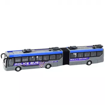 LEAN TOYS RC policijos šarnyrinis autobusas su nuotolinio valdymo pultu ir šviesomis, pilkas 1:32