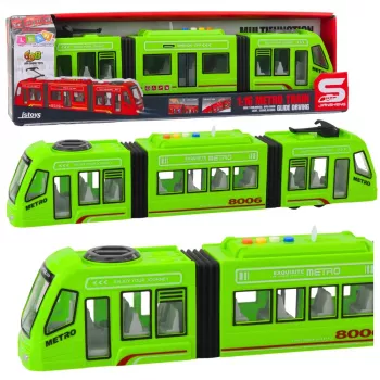 LEAN TOYS City Metro tramvajus su atsidarančiomis durimis, šviesomis ir garsais, žalias, 1:16