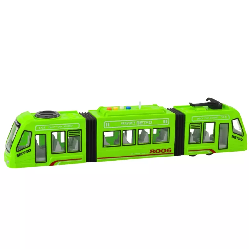 LEAN TOYS City Metro tramvajus su atsidarančiomis durimis, šviesomis ir garsais, žalias, 1:16