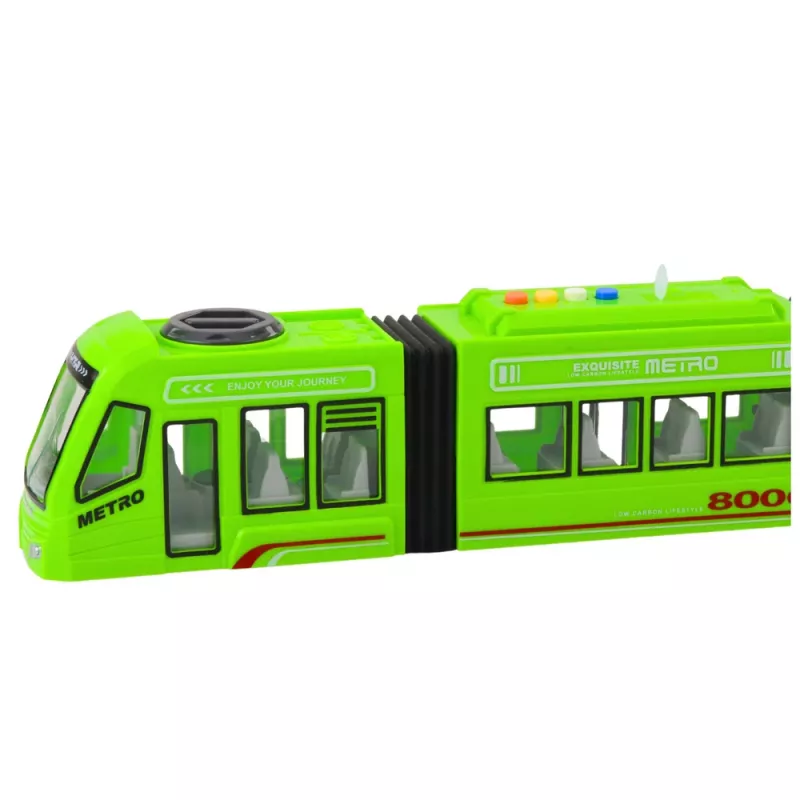 LEAN TOYS City Metro tramvajus su atsidarančiomis durimis, šviesomis ir garsais, žalias, 1:16