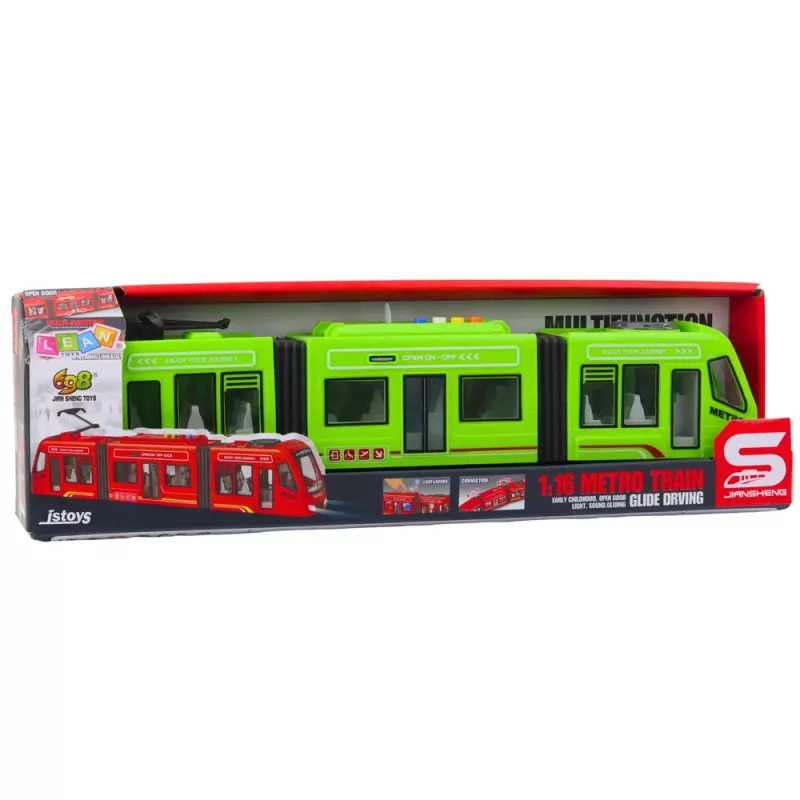 LEAN TOYS City Metro tramvajus su atsidarančiomis durimis, šviesomis ir garsais, žalias, 1:16