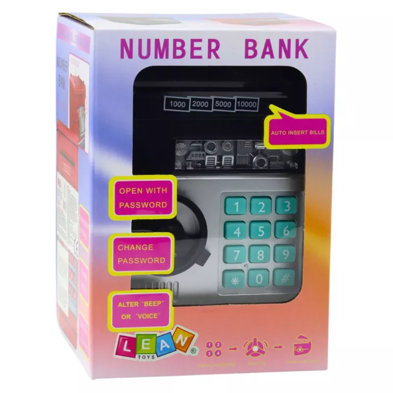 LEAN TOYS ATM seifas taupyklė su šviesomis, garsais ir PIN kodu – juoda