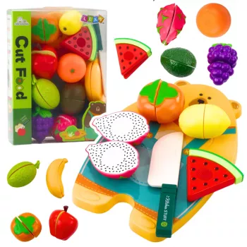 LEAN TOYS Vaisių pjaustymo rinkinys su pjaustymo lenta ir peiliu, edukaciniai aksesuarai vaikams
