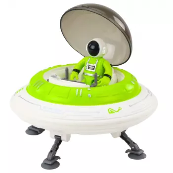 LEAN TOYS UFO erdvėlaivis su astronautu figūrėle, šviesomis ir garsais, žalias