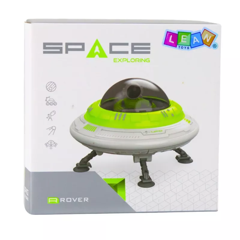 LEAN TOYS UFO erdvėlaivis su astronautu figūrėle, šviesomis ir garsais, žalias