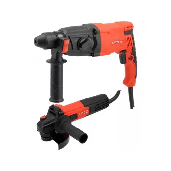 YATO 900W SDS+ sukamasis plaktukas gręžtuvas ir 125mm 750W kampinis šlifuoklis kombinuotas rinkinys