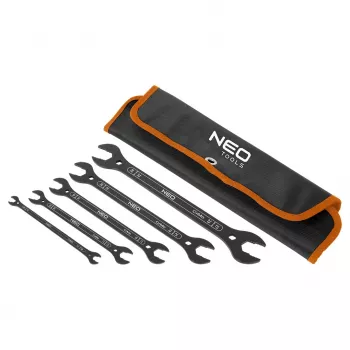 NEO TOOLS itin ploni dvipusiai plokštieji veržliarakčiai, 4-in-1, 6-27 mm (20 dydžių), 5 vnt. rinkinys