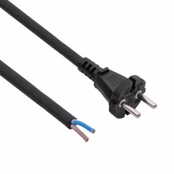Akyga AK-OT-06S guminis maitinimo kabelis H05RR-F 2 x 1,5 mm², CEE 7/17 kištukas – laisvi laidai, 5 m, juodas