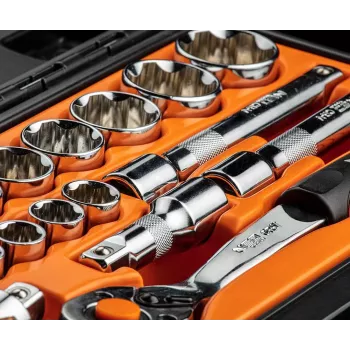 NEO TOOLS 1/2 inch pavaros lizdinių raktų rinkinys, 23 vnt., chromo vanadžio plienas, DIN 3124
