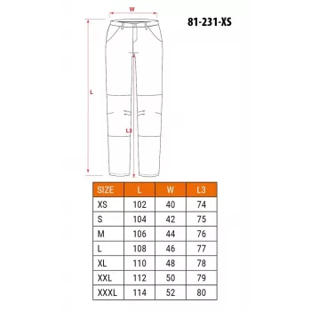 NEO Tools 81-231-XS apsauginės darbo kelnės, pilkos su žaliais akcentais, XS dydis, 100% medvilnė, 270 g/m², CE sertifikuota