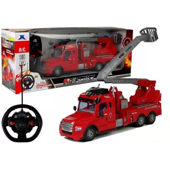 LEAN TOYS gaisrinis automobilis su kopėčiomis R/C nuotolinio valdymo 1:14 mastelis 2.4GHz vandens purškimas šviesos garsai