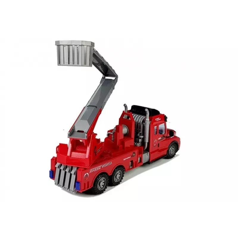LEAN TOYS gaisrinis automobilis su kopėčiomis R/C nuotolinio valdymo 1:14 mastelis 2.4GHz vandens purškimas šviesos garsai