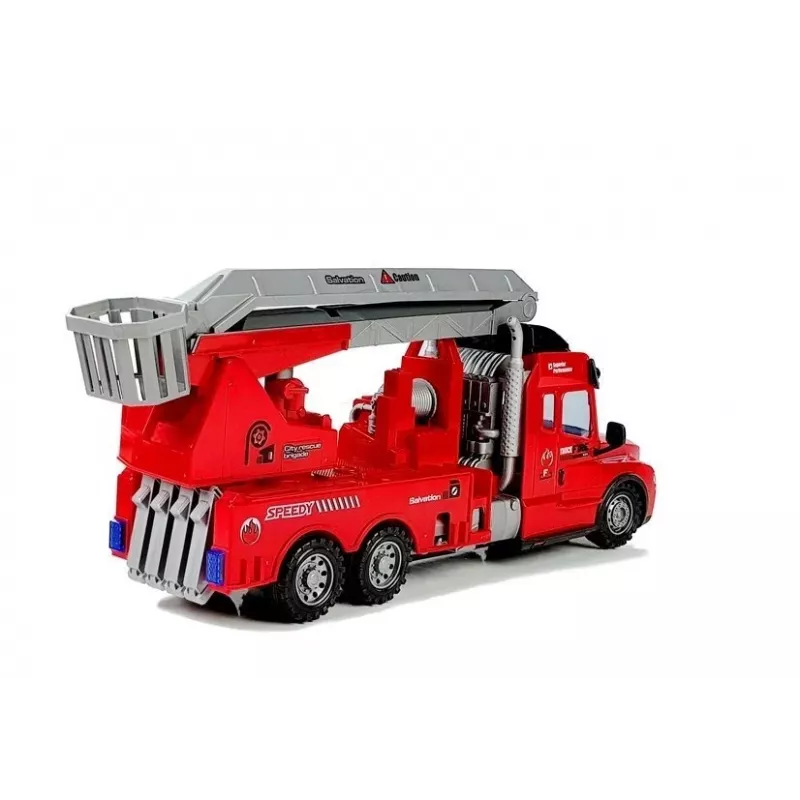 LEAN TOYS gaisrinis automobilis su kopėčiomis R/C nuotolinio valdymo 1:14 mastelis 2.4GHz vandens purškimas šviesos garsai