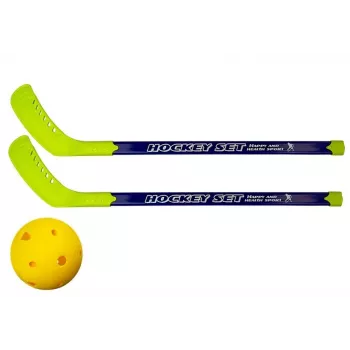 LEAN TOYS Floorball rinkinys su 2 ledo ritulio lazdomis ir kamuoliu, 82 cm, raudonas/mėlynas, vaikams nuo 6 metų