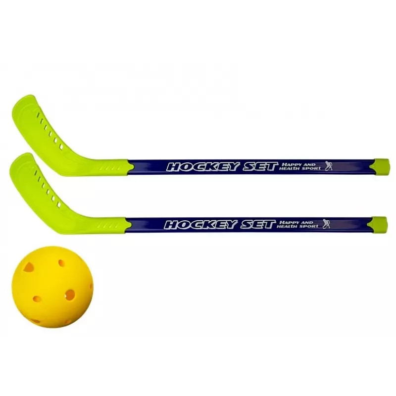 LEAN TOYS Floorball rinkinys su 2 ledo ritulio lazdomis ir kamuoliu, 82 cm, raudonas/mėlynas, vaikams nuo 6 metų