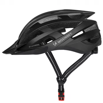 Wozinsky MTB dviračio šalmas su nuimamu skydeliu ir galiniu USB žibintu 54-57 cm - juodas
