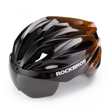 ROBOROCK Rockbros dviračių šalmas su nuimamu magnetiniu skydeliu, UV400 apsauga, 22 ventiliacijos angomis, reguliuojamu ratuku, unisex matinė juoda-ruda