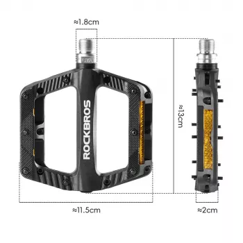 ROCKBROS BP2501 atspindintys nailono dviračio pedalai, juodi
