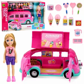 LEAN TOYS ledų mašinėlės lėlių žaidimo rinkinys, sulankstomas, rožinis, 33 dalys