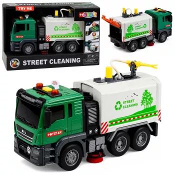 LEAN TOYS gatvių šlavimo sunkvežimis su vandens funkcija, šviesomis ir garsais 1:14