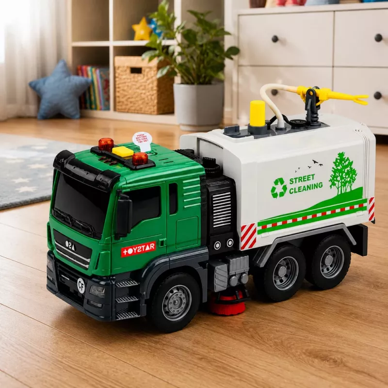 LEAN TOYS gatvių šlavimo sunkvežimis su vandens funkcija, šviesomis ir garsais 1:14