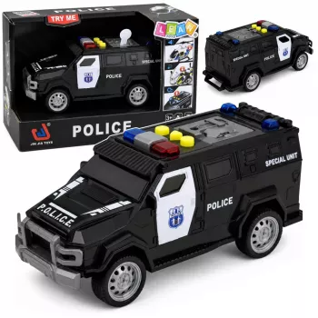 LEAN TOYS policijos automobilis Speciali transporto priemonė 1:32 mastelis juodas su šviesomis ir garsais