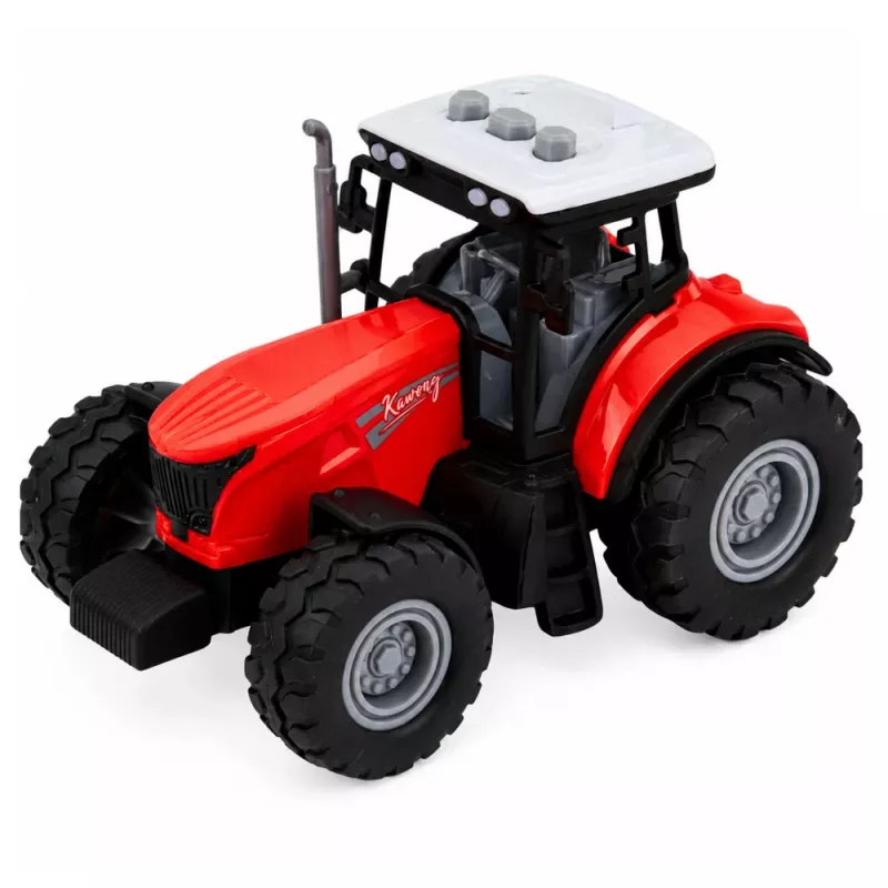 LEAN TOYS Traktorius su priekaba gyvūnų pervežimui, karvės figūrėlės, šviesos ir garsai, 4 vnt.