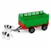 LEAN TOYS Traktorius su priekaba gyvūnų pervežimui, karvės figūrėlės, šviesos ir garsai, 4 vnt.
