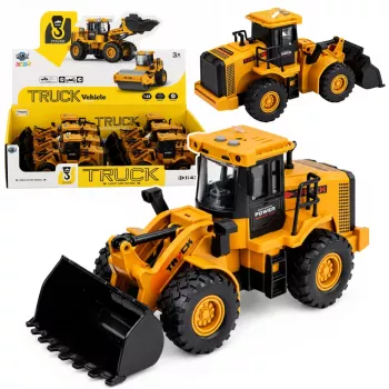 LEAN TOYS statybinis ekskavatorius su judamu kaušu, šviesomis ir garsais, geltonas 1:43