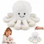 LEAN TOYS Pliušinis aštuonkojis su elastingais čiuptuvais, baltas, 30 cm