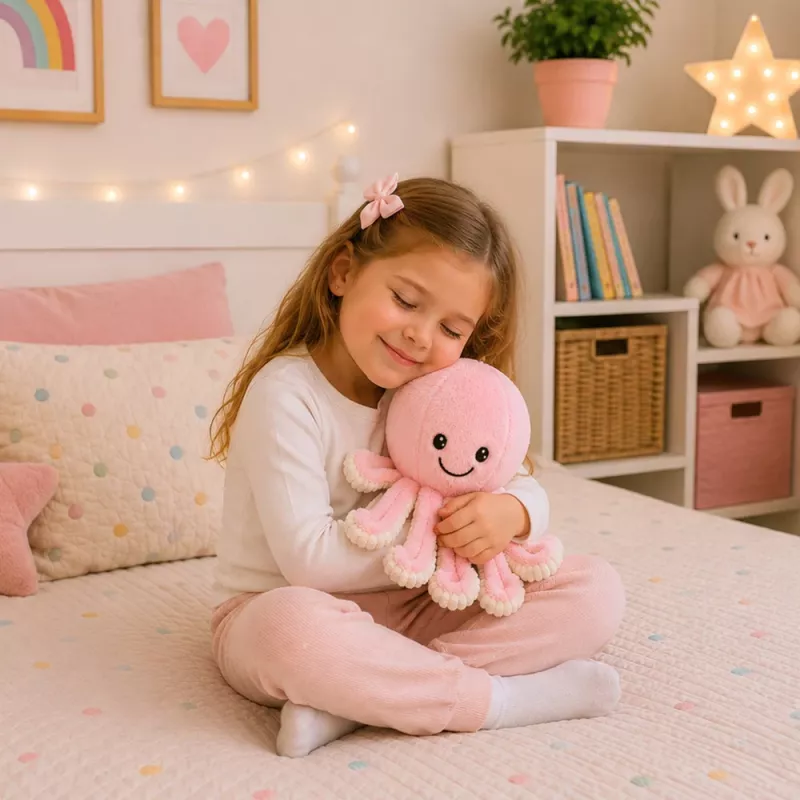 LEAN TOYS Pliušinis aštuonkojis su elastingais čiuptuvais, rožinis, 50 cm