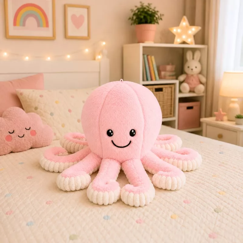 LEAN TOYS Pliušinis aštuonkojis su elastingais čiuptuvais, rožinis, 50 cm