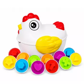 LEAN TOYS edukacinė višta 12 kiaušinių rūšiuoklis, mokymosi formos ir spalvos