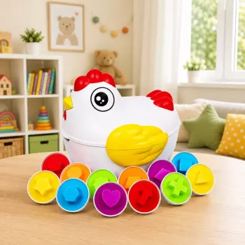 LEAN TOYS edukacinė višta 12 kiaušinių rūšiuoklis, mokymosi formos ir spalvos