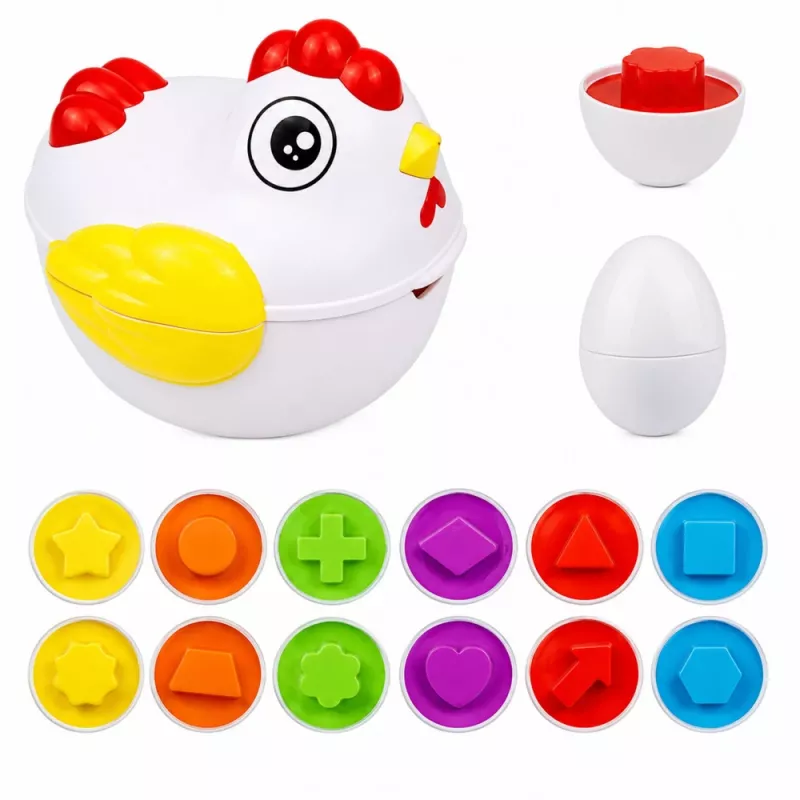LEAN TOYS edukacinė višta 12 kiaušinių rūšiuoklis, mokymosi formos ir spalvos