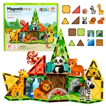 LEAN TOYS magnetiniai konstrukciniai blokeliai Laukiniai gyvūnai Džiunglių ZOO 27 vnt.