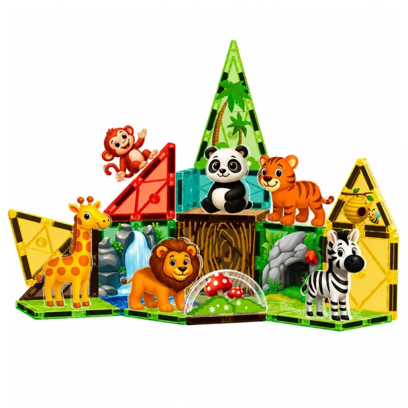 LEAN TOYS magnetiniai konstrukciniai blokeliai Laukiniai gyvūnai Džiunglių ZOO 27 vnt.