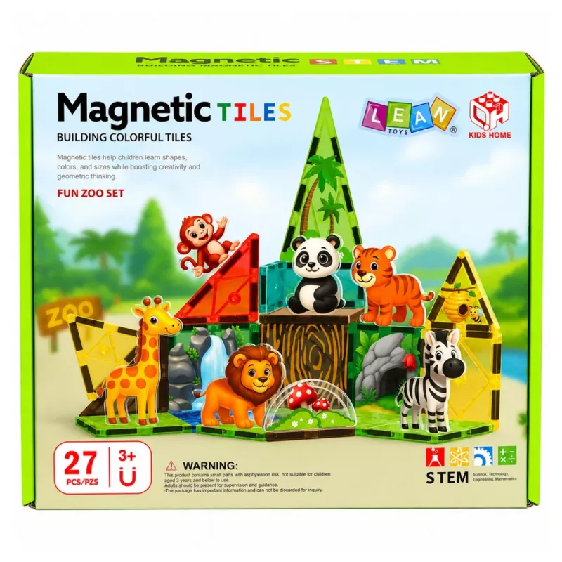 LEAN TOYS magnetiniai konstrukciniai blokeliai Laukiniai gyvūnai Džiunglių ZOO 27 vnt.