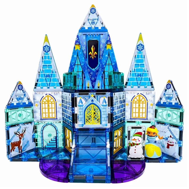 LEAN TOYS Magnetiniai konstrukciniai blokeliai Ledinės princesės pilis mėlyna 47 vnt.