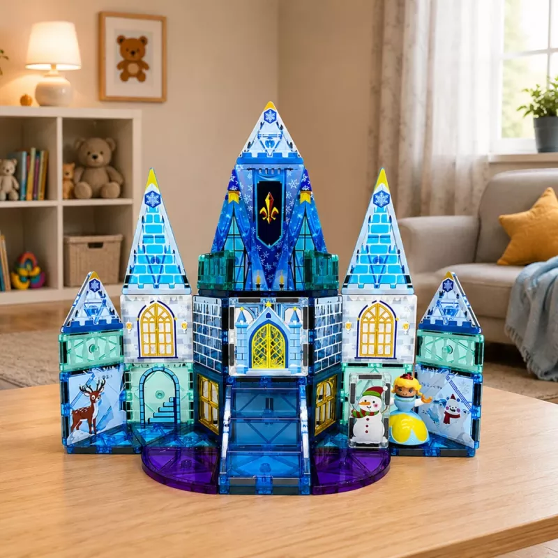 LEAN TOYS Magnetiniai konstrukciniai blokeliai Ledinės princesės pilis mėlyna 47 vnt.
