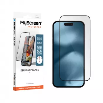 MyScreen Diamond Glass ekrano apsauginis stiklas, skirtas Apple iPhone 18 Pro - 9H grūdintas stiklas, pilna danga, tinka su dėklu, montavimas be burbuliukų