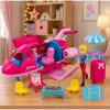 LEAN TOYS Sulankstomas lėktuvas lėlėms kelionių rinkinys su aksesuarais, rožinis, 9 vnt.