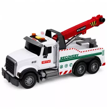 LEAN TOYS statybinis sunkvežimis su reguliuojamu kranu, šviesomis ir garsais, baltas 1:14